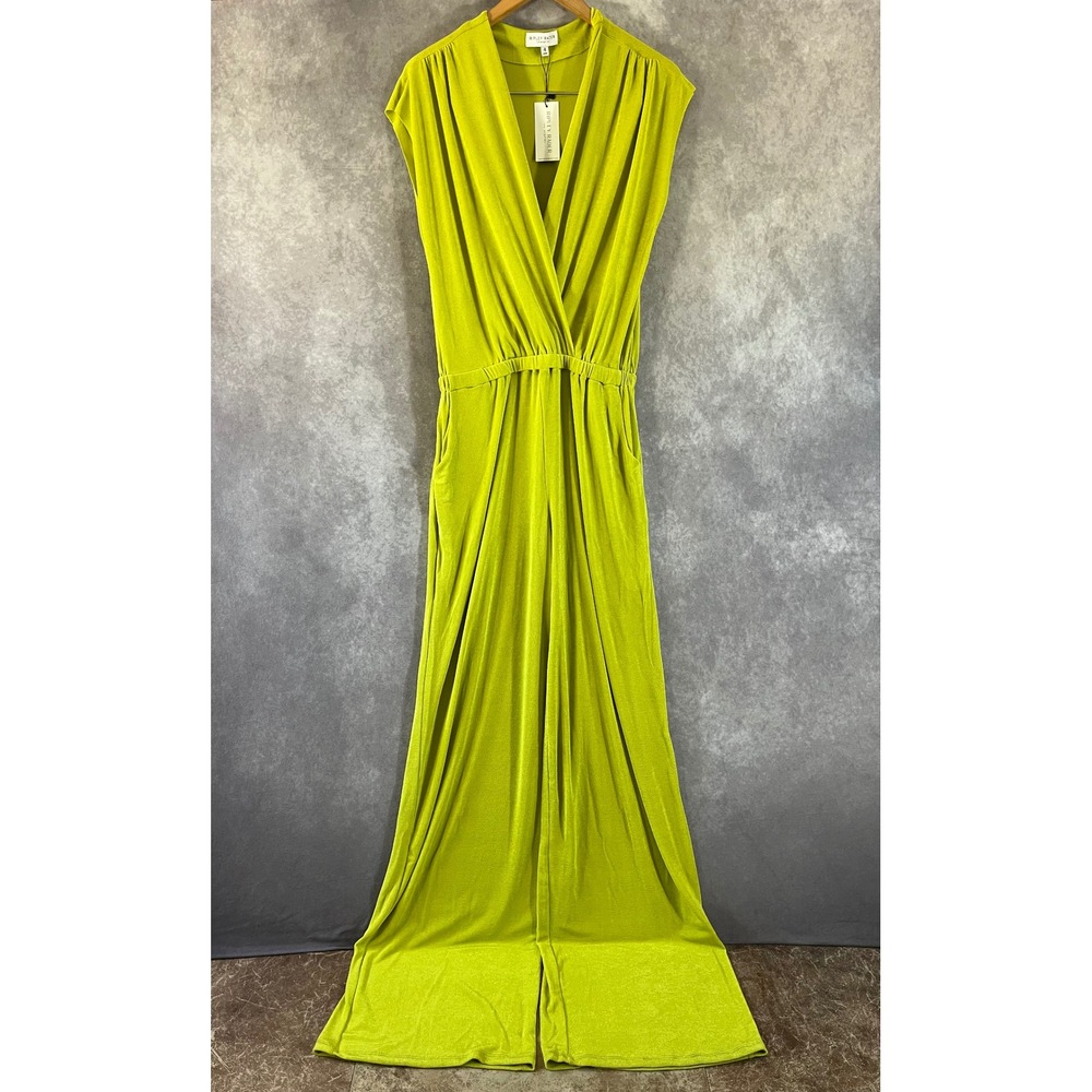 Ripley Rader Jumpsuit Women 4 Large Lime Green V-Neck Wide Leg Minimalist NEW